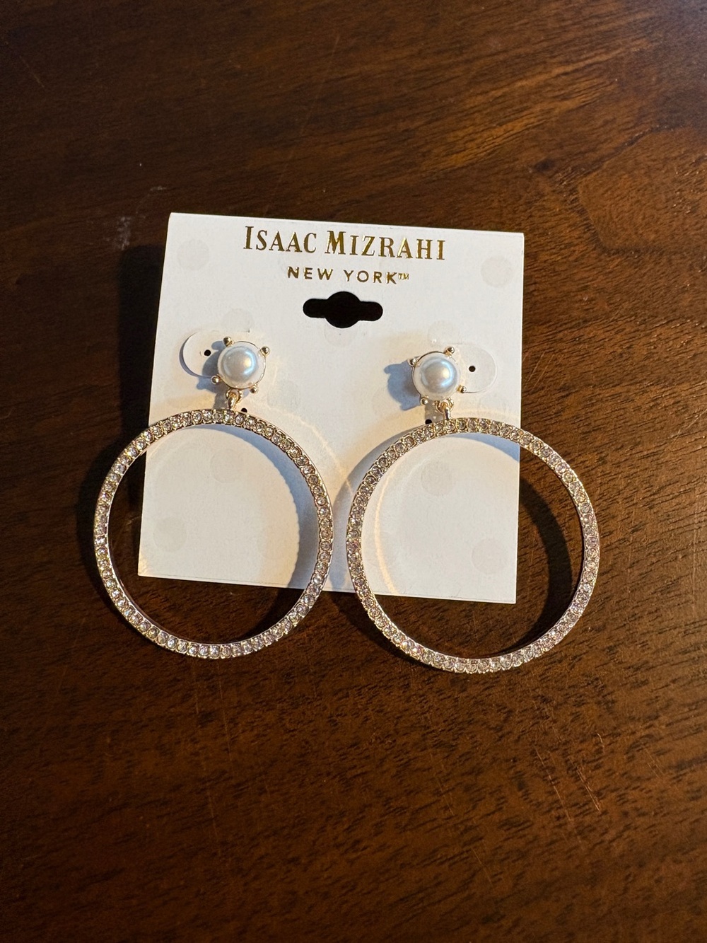 Isaac Mizrahi Gold Crystal Hoop Earrings with Pearl Tops